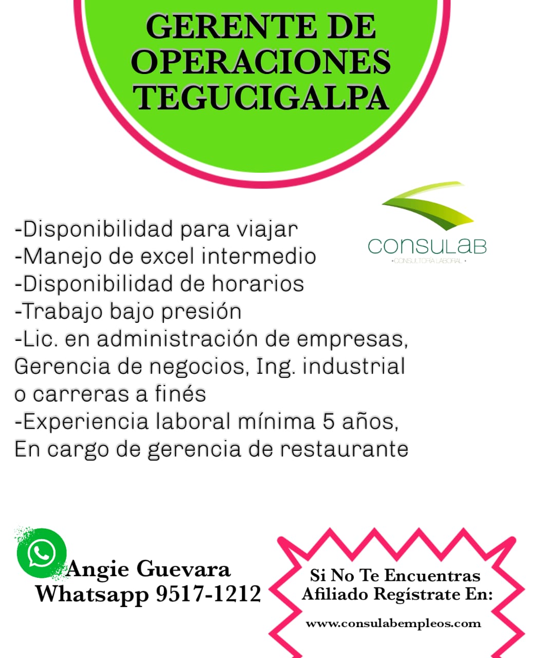 Gerente de operaciones Tegucigalpa