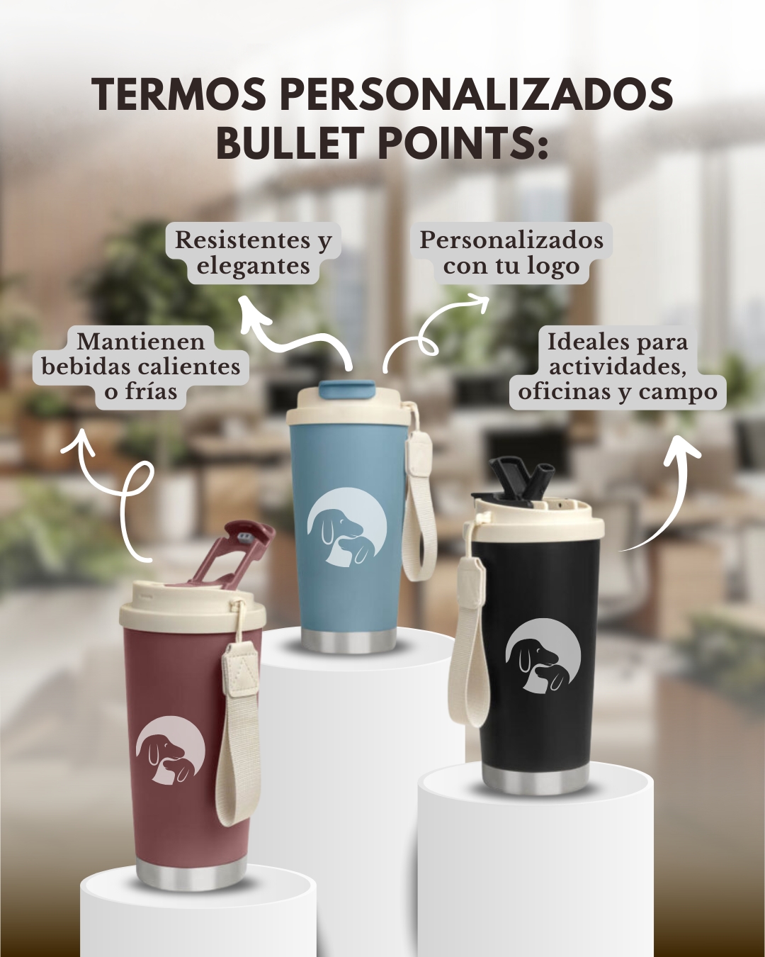 tazas, termos y artículos de oficina