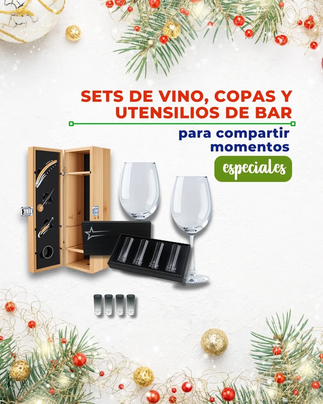 Sets de vinos, copas y utensilios de bar