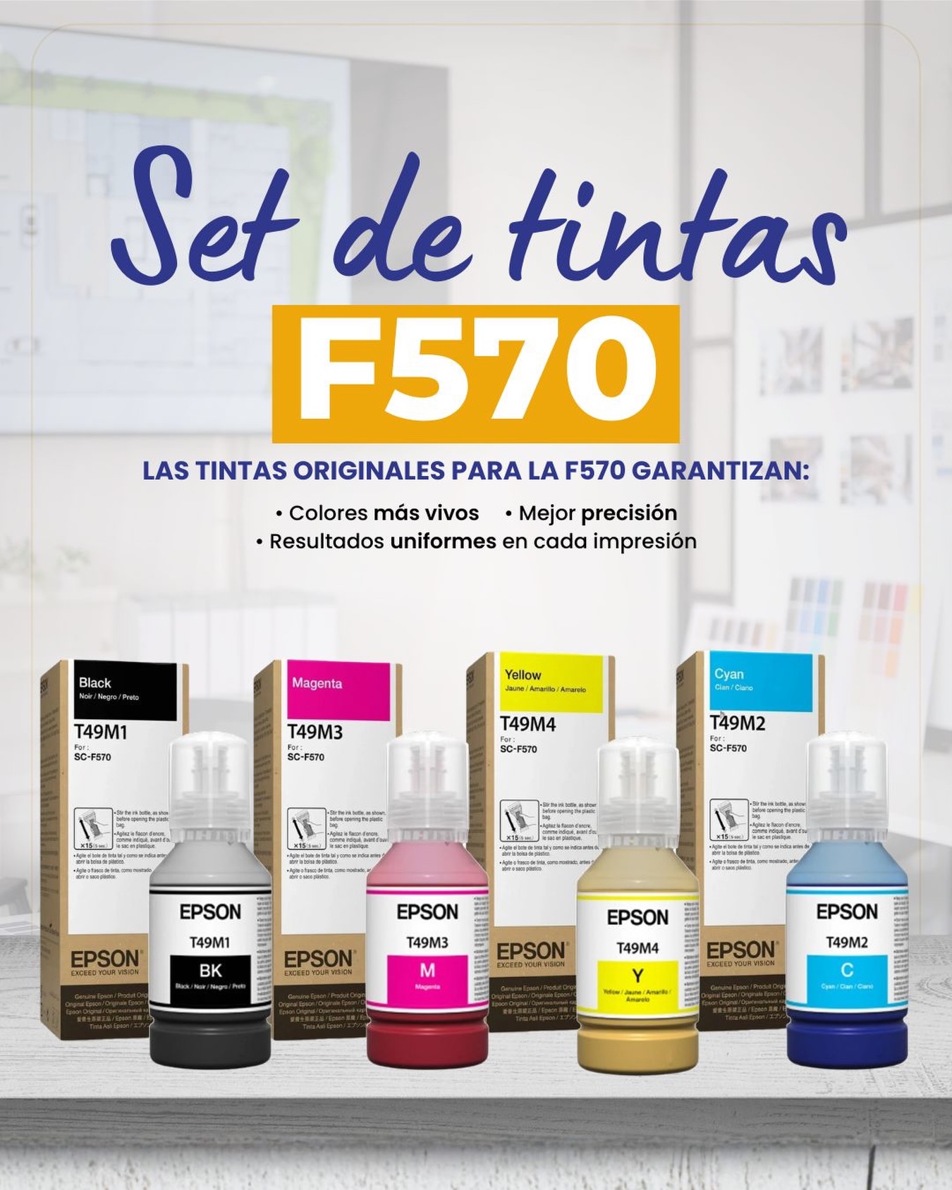 Usa tintas originales Epson para F570 y obtén resultados profesionales en cada trabajo.